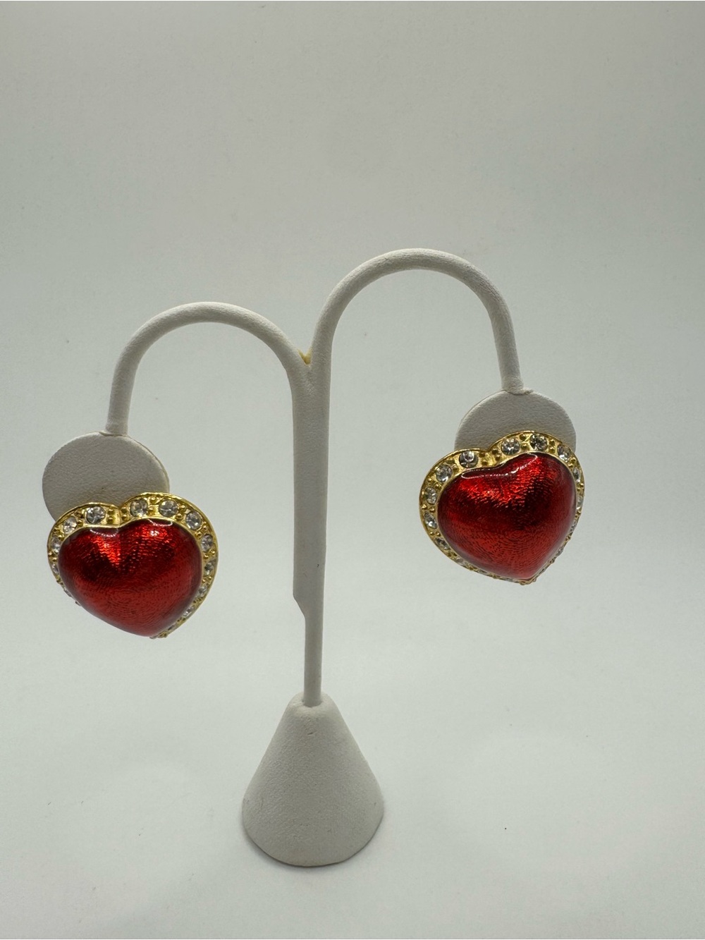 Victoria's Secret Red Heart Clip on Earrings with Gold & Crystal Trim